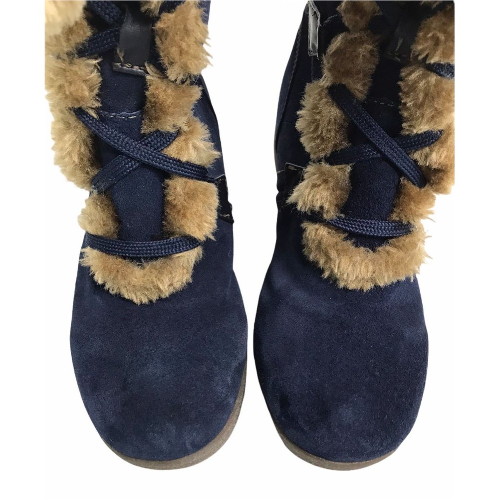 Sporto Waterproof Suede Fur Trim Tall Boots 6.5 Pom Pom Lace Up - Picture 3 of 12